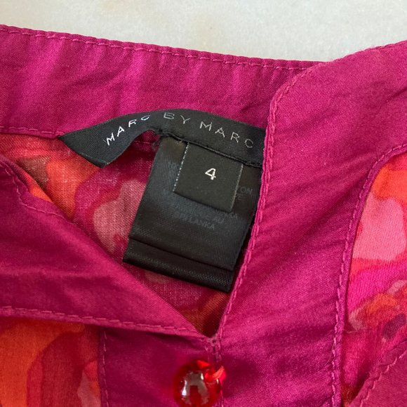Marc by Marc Jacobs orange & pink floral print midi dress, silk magenta trim (4) - Picture 3 of 7